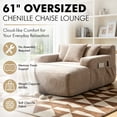 thumbnail image 3 of Homefun 61'' Oversized Chenille Chaise Lounge Chair,No Assembly Indoor Reading Sofa with 3 Pillows for Living Room Bedroom,Khaki, 3 of 8