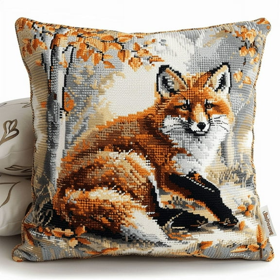 Fox Cross Stitch Pillow Case Kits for Adults , 45X45cm , Needlepoint Craft Set Handmade Craft for Sofa Home Decor (11 Count)