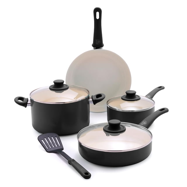 GreenLife Juego de utensilios de cocina Soft Grip de 8 piezas, antiadherente de cerámica sin PFAS, utensilios para freír, salsa, saltear, tapas de vidrio, asas que se mantienen frías, sin oscilaciones