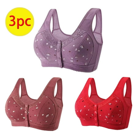 GERsome 3Pcs Women s Button Front Sleep Bra Wireless Post-Surgery Bra Active Yoga Sports Bras Comfort T-shirt Bra Convenient Snap Sleep Bra for Women Plus Size Full Coverage Bra L
