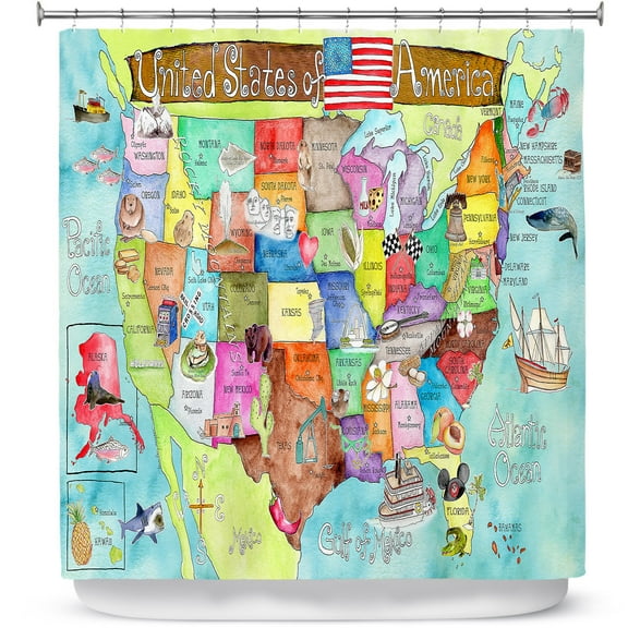 Shower Curtains 70" x 93" from DiaNoche Designs by Marley Ungaro - United States MAP Turquoise