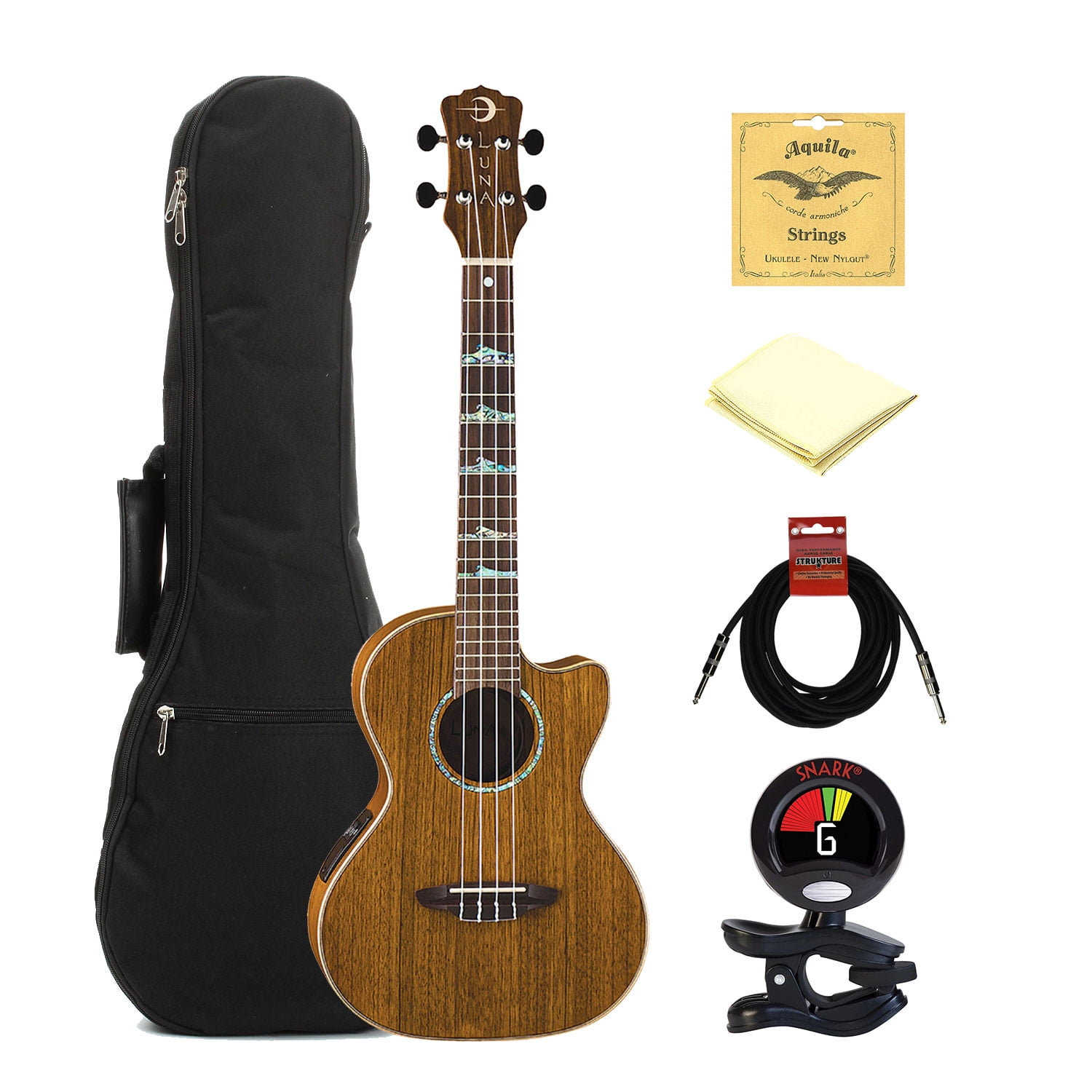 Luna UKE HTT OVA High Tide Series Ovangkol Tenor AcousticElectric Ukulele with Gig Bag,ClipOn