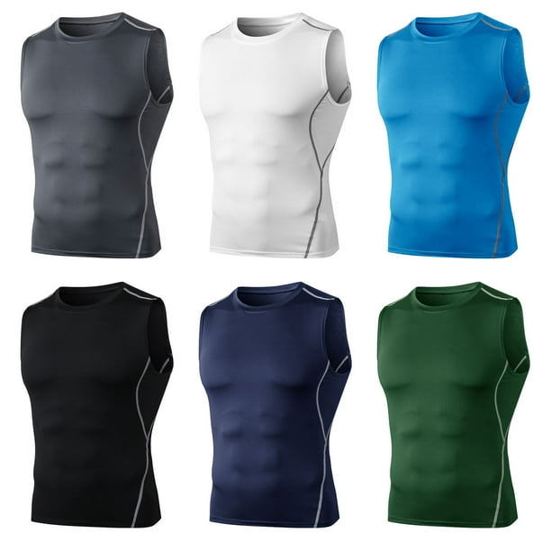 TFixol Camiseta sin mangas de compresión para hombre, chaleco sin mangas con cuello redondo, corte ajustado de secado rápido