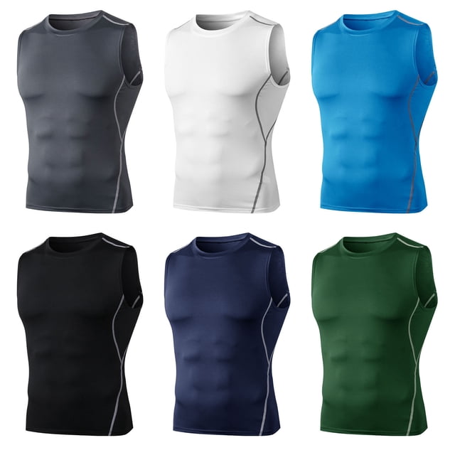 TFixol Camiseta sin mangas de compresión para hombre, chaleco sin mangas con cuello redondo, corte ajustado de secado rápido