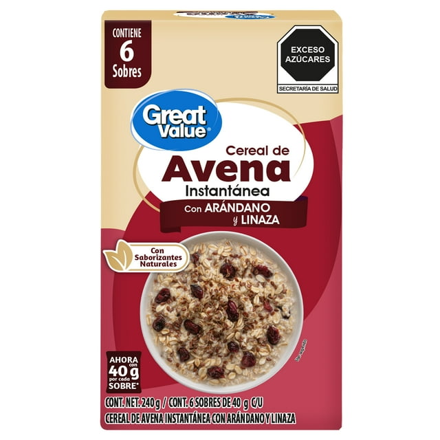 Avena instantanea Great Valuecon arándano y linaza 240g