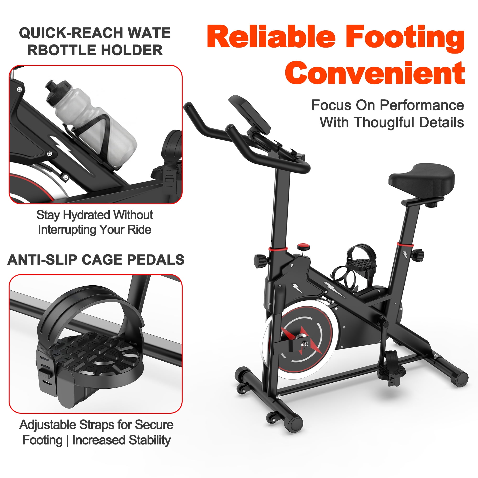 Leumius Indoor Exercise Bike,Stationary Cycling Bike with Monitor and Adjustable Resistance,Stable Base,Space Saving, Cardio Training, 330 lb Capacity,Black+Red