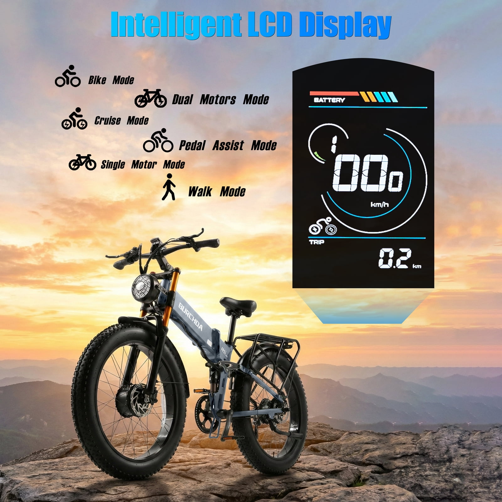 Folding AWD Dual motor Electric Bike for Adults 26'' 5000w UL2849 48v 30Ah, 7 Speeds,4.0 Fat Tire Ebike up to 40MPH Off Road E-mountain bike Dual Hydraulic Disc Brakes&Suspension Electric Bicycles