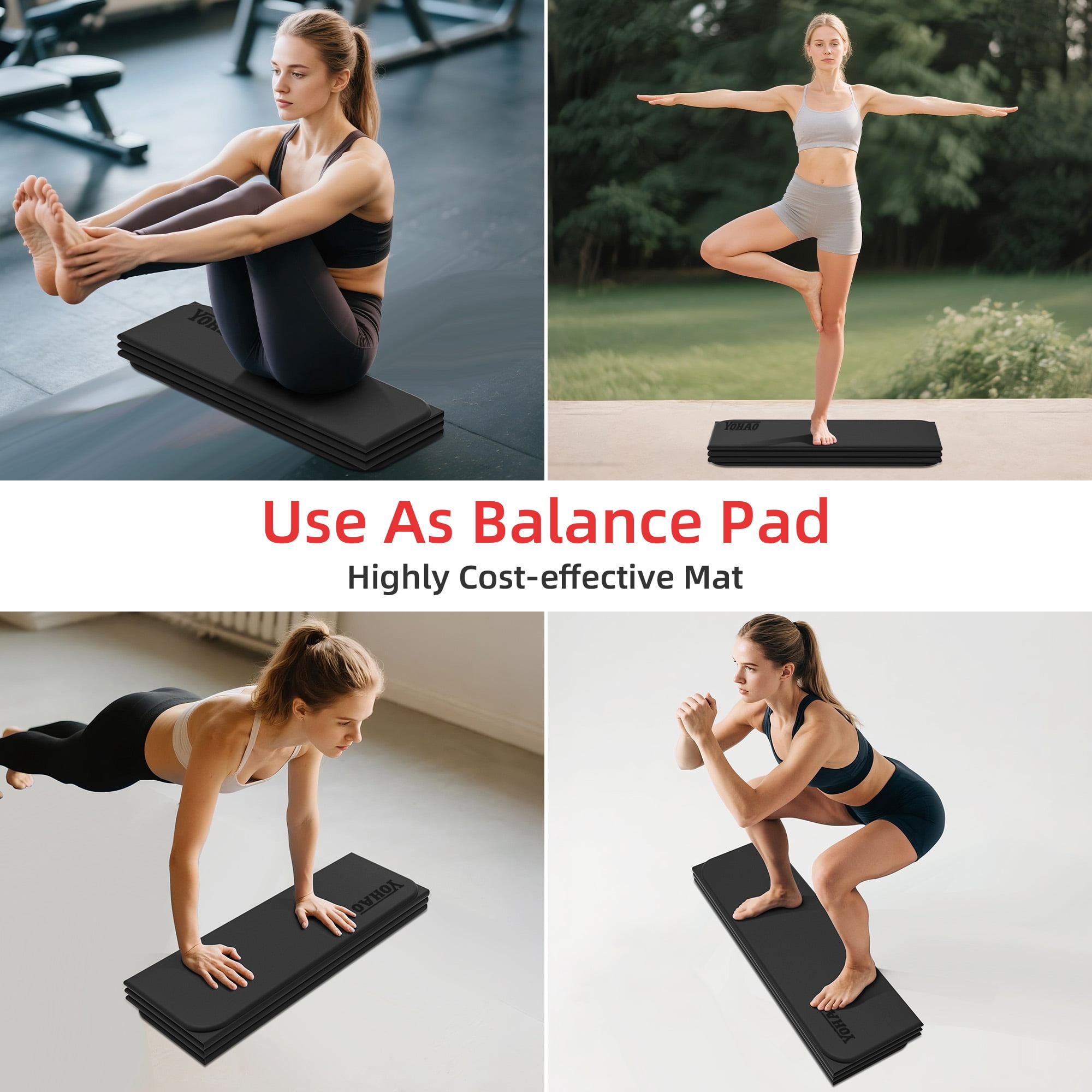 YOHAO Yoga Mat,Large Size:75"×32",Foldable Workout Mat for Yoga,Pilates and Travel,Anti-rolling,Non-slip,Easy Unfold and Storage(Black)