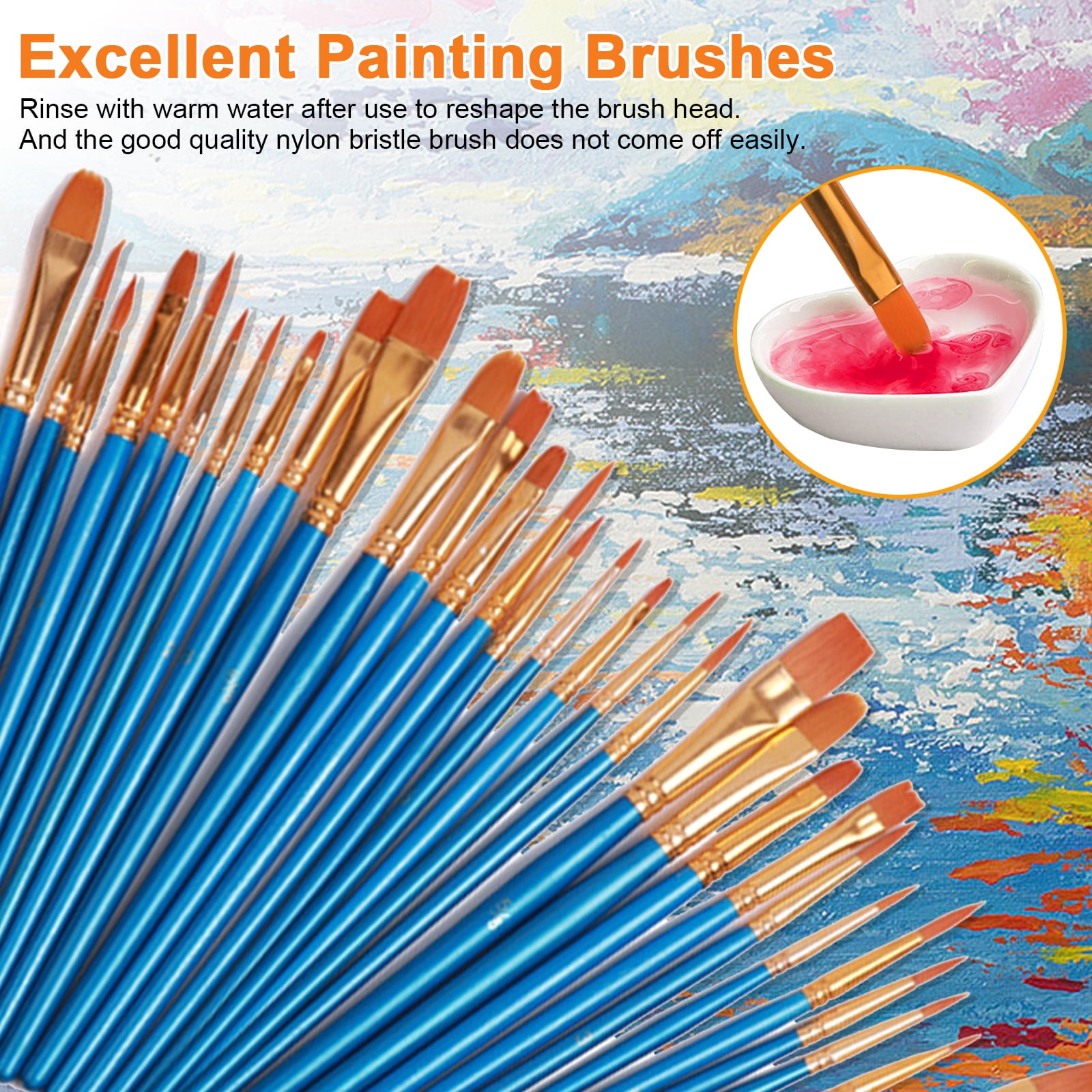 Acrylic Paint Brush Set, TSV 24 Pcs Nylon Hair Brushes for All
