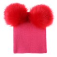 thumbnail image 1 of Kids Baby Autumn Winter Solid Color Warm Knit Hat Large Double Ball Woolen Cap, 1 of 9