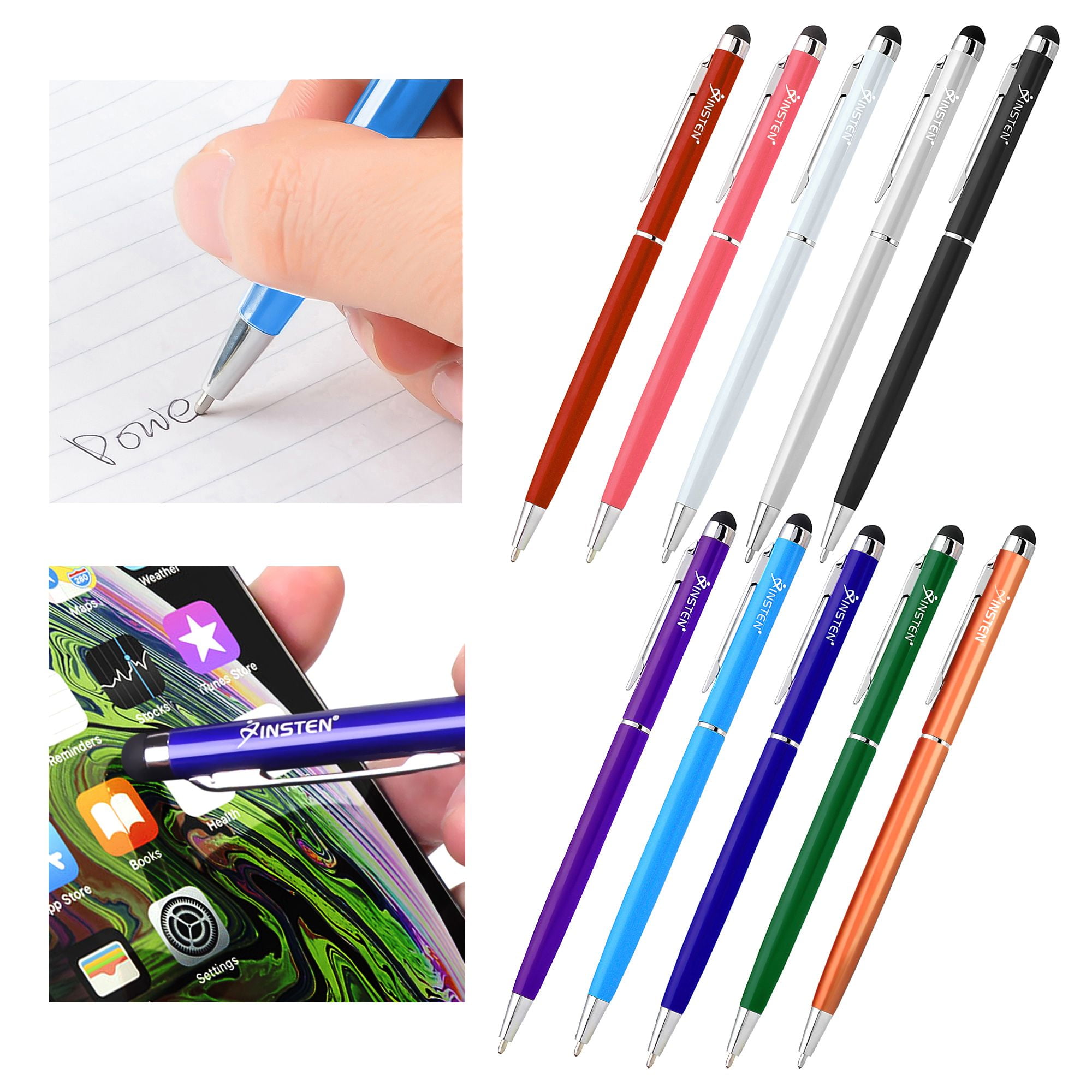 Insten 10pcs 2in1 Stylus Pens for Tablets Touch Screen with Ball Pen