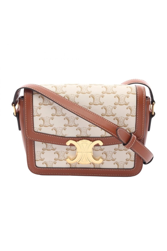 Pre-Owned Celine Teen Triomphe Shoulder Bag/Handbag, Coated Canvas and Leather, Women's, White,...