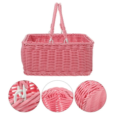 FOLOYORI Woven Picnic Basket Pink 1Set 9.4X9.4X6.3In