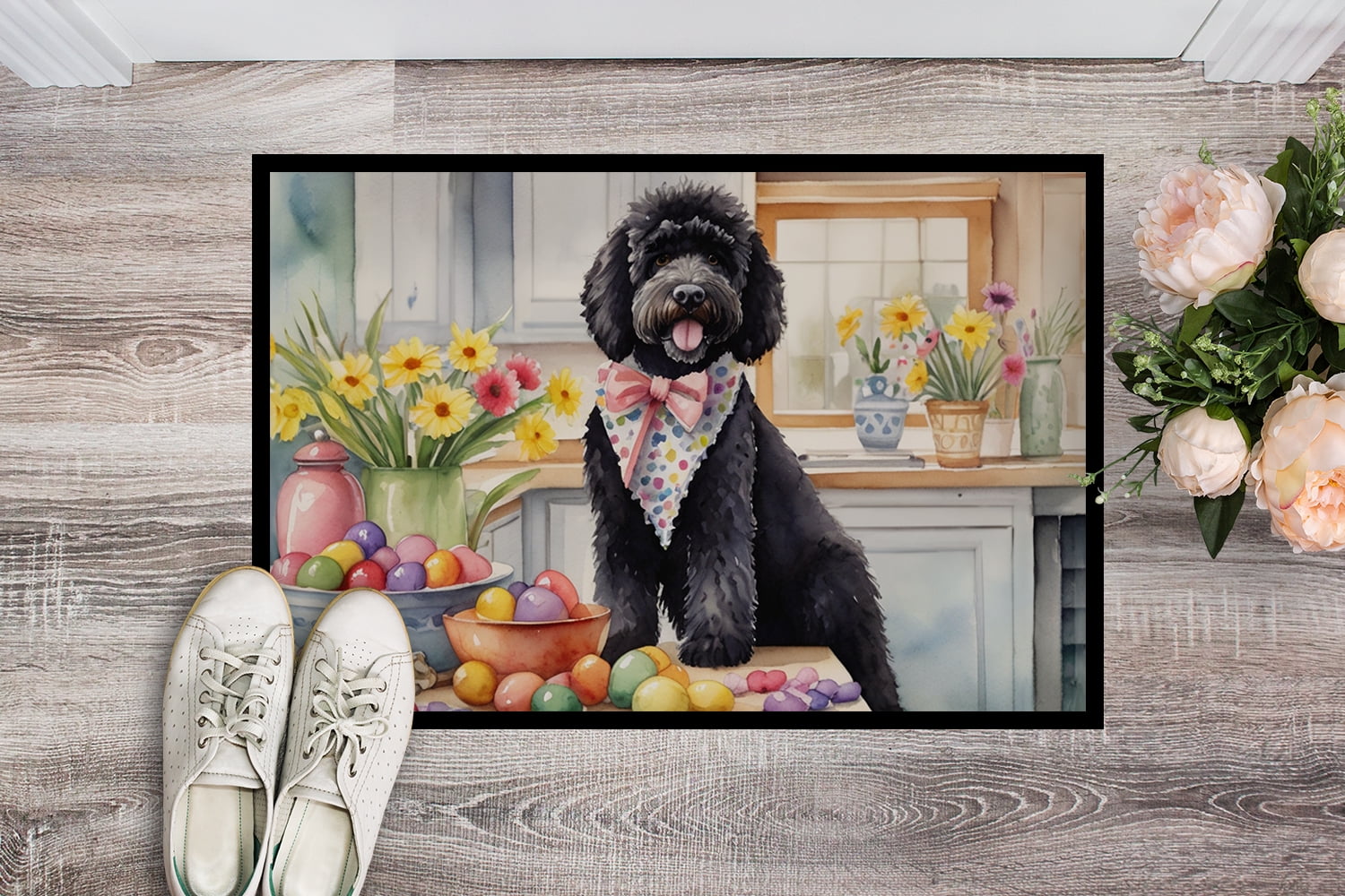 Carolines Treasures DAC6881MAT 18 x 27 in. Decorating Easter Portuguese Water Dog Doormat