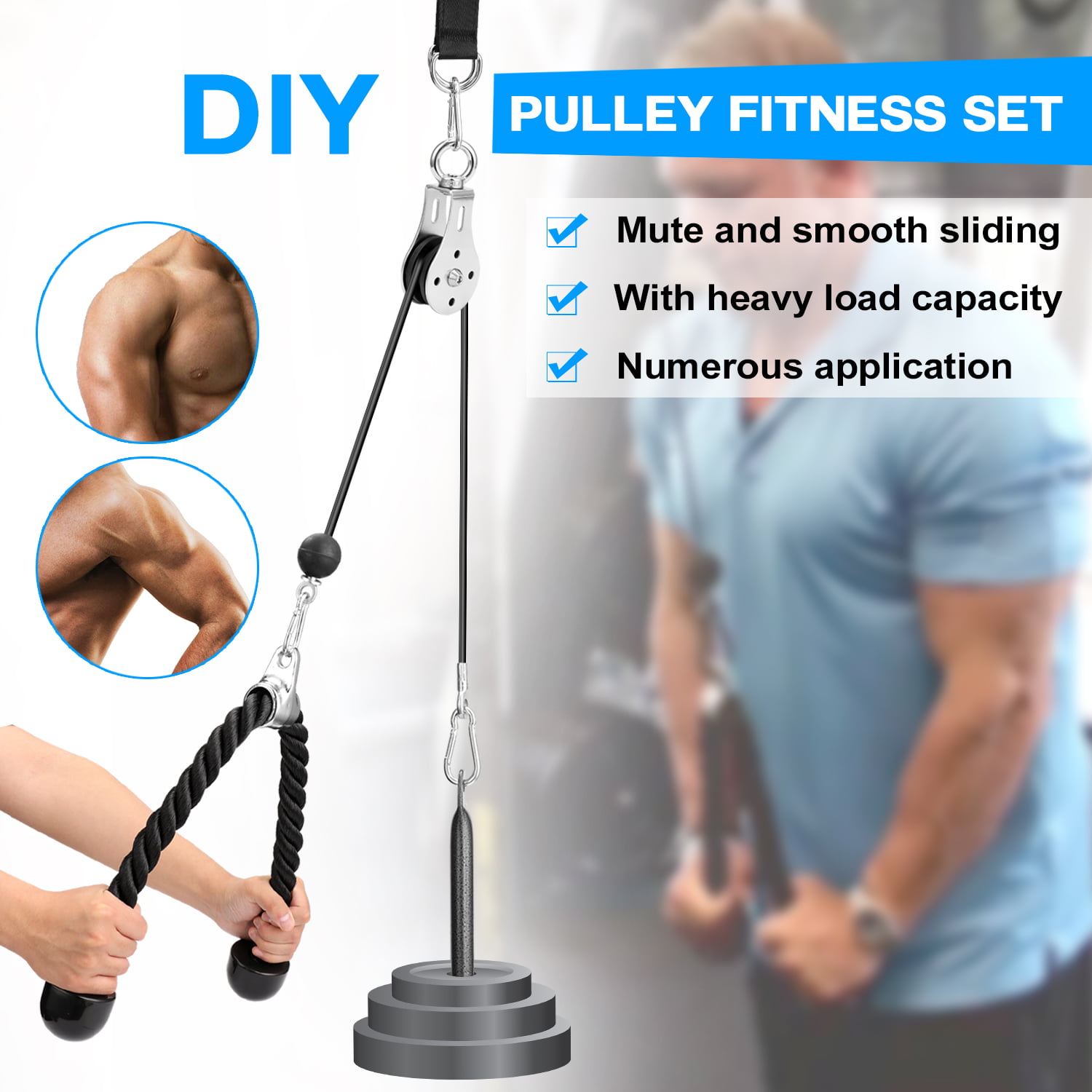 Triceps Trainer Training Machine Fitness Pulley Cable System Pin Lifting Rope 