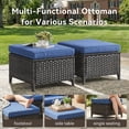 thumbnail image 5 of Unnifurnzi Outdoor Ottoman Set of 2-All Weather Wicker Outdoor Footstool with Removable Cushions Outdoor Olefin Fabric Patio Ottoman for Deck Porch Balcony Garden-Brown/Blue, 5 of 7