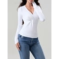 thumbnail image 6 of Michellecmm Women's Spring Slim Fit Tops Solid Color Long Sleeve Wrap V-Neck T-Shirt Streetwear(S,M,L,XL), 6 of 8