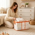 thumbnail image 5 of Nylon Mesh Transparent Quilt Storage Bag Large Capacity Moving Packing Organizer with Handles 17.3x13.4x9.8in See-Through Breathable Bin for Blankets Clothing Pillows, 5 of 5