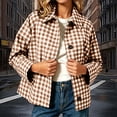 thumbnail image 3 of TGSLY Women's Checkered Cropped Jacket Causal Collared Button Down Gingham Coat Loose Fit Long Sleeve Trendy Street Fall Winter Outerwear with Pockets S, 3 of 7