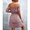thumbnail image 4 of Vestido de una pieza de moda con hombros descubiertos y tejido jacquard con volantes y cintura ajustada para mujer, 4 of 6