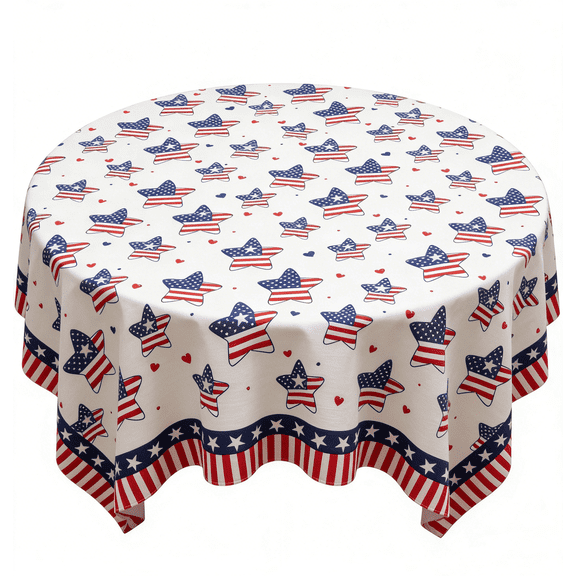 Verolix Patriotic Round Tablecloth 60 Inch, Red White Blue Stars Table Cover, Waterproof Polyester Table Cloth for 4th of July Memorial Day Party Kitchen Dining Indoor Outdoor