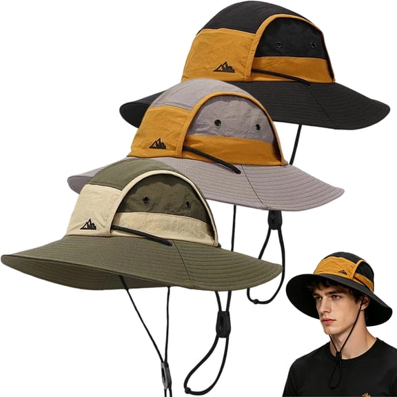 3 Pack Mens Wide-brimmed Two-Tone Outdoor Wide Brim UPF 50 Sun Protection Fishing Hat