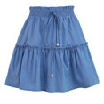 thumbnail image 1 of Women Summer Drawstring High Waist Mini Pleated Skater Skirt Solid Color Flared Ruffle Hem Loose Swing A-line Streetwear Yellow Xl, 1 of 5