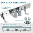 thumbnail image 4 of Damita Mop Broom Holder Wall Mount,Stainless Steel Garage Organizer for Kitchen, Garden, and Tools - Space-Saving Wall-Mounted Broom Hanger，3 Racks 4 Hooks, Silver, 4 of 7