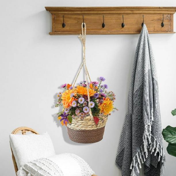 Wind Rattan Basket Hanging Basket Storage Green Dill Gardening Grass Basket