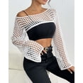 thumbnail image 4 of Women’s Cropped Knit Shrug Top Lightweight Bell Sleeve Summer Cover-Up, Soft Breathable Cropped Cardigan Shrug for Casual & Beach, Cropped Shrug Women, 4 of 7