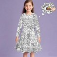 thumbnail image 4 of Odeerbi Niñas Colorido Vestido Pintado A Mano Vestido de Manga Larga Vestido Escalonado Línea Vestido Dibujo Cuello Redondo, 4 of 8