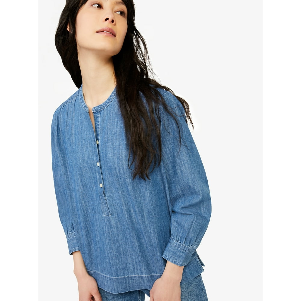 Free Assembly - Free Assembly Women's Shirred Popover Top with Long ...