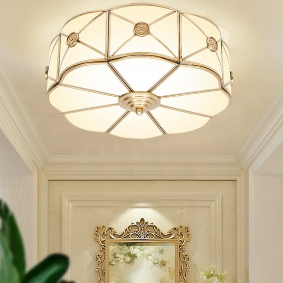 Ceiling Lamp Flush Mount Light 3-Light Drum Shade Vintage Chandelier Ceiling Lighting Fixture for Bedroom Hallway Entryway Foyer W14 H6.3 inch