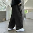 thumbnail image 6 of CQONEPT Kids Boy's Cargo Pants Athletic Running Stretch Jogger Pant Baggy Wide Leg Activewear Trousers with Pockets Black 5 Years, 6 of 6
