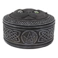 thumbnail image 3 of Celtic Pentagram Knotwork Black Cat With Rolling Green Eyes Round Decorative Box, 3 of 7