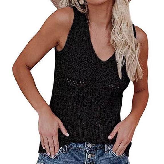 Eyelet Tank Tops for Women Summer Boho Tanks Sleeveless V Neck Pullover Top Crochet Knit Vest Vacation Outfits women crochet tank
