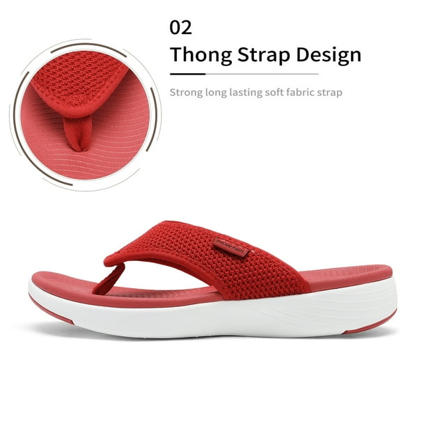Women's Arch Support Soft Cushion Flip Flops Thong Sandals Slippers  BREEZE-2 RED Size 9.5 