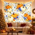 thumbnail image 3 of Watercolor Pumpkins and Blue Blossoms on Ivory Background, Cheerful Rustic for Autumn Lovers, Seasonal Pumpkin Art Thanksgiving Gift Tapestry Wall Hanging for Living Room and Bedroom, 3 of 7