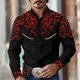 thumbnail image 5 of Camisa de hombre estilo occidental retro geométrico para exteriores, informal, de calle, para uso diario, primavera y otoño, con solapa, manga larga, tallas S-5XL, tela elástica, 5 of 5