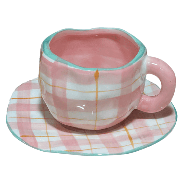 Taza de café de cerámica de 250 ml con juego de platillo, taza creativa linda, diseño irregular único para oficina y hogar