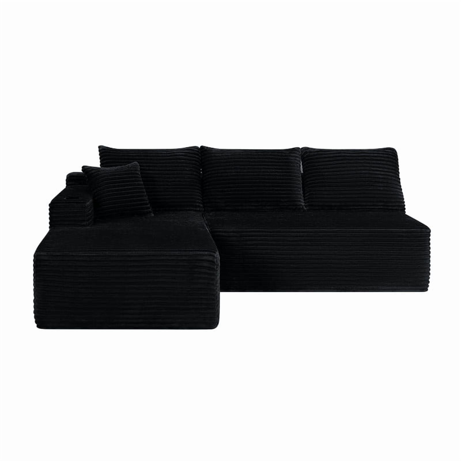 2-Piece No Assembly Need Sectional Sofa Set, Boneless Couch with Chaise Lounge, Modular Upholstered Sofa with Cup Holder