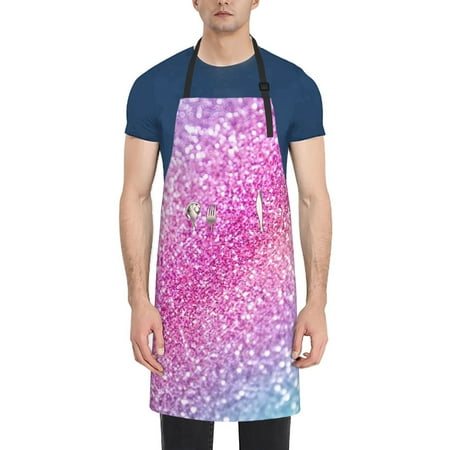 

Qekee Fun Rainbow Pink Print Waterproof Apron with Pockets Adjustable Cooking Aprons Kitchen Bib for Baking Household Cleaning