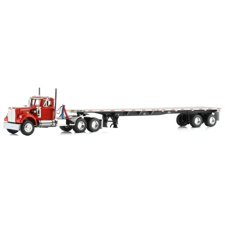 First Gear DCP 1/64 White Western Star Day Cab with 48ft Utility Flatbed Trailer, Viper Red 60-2093