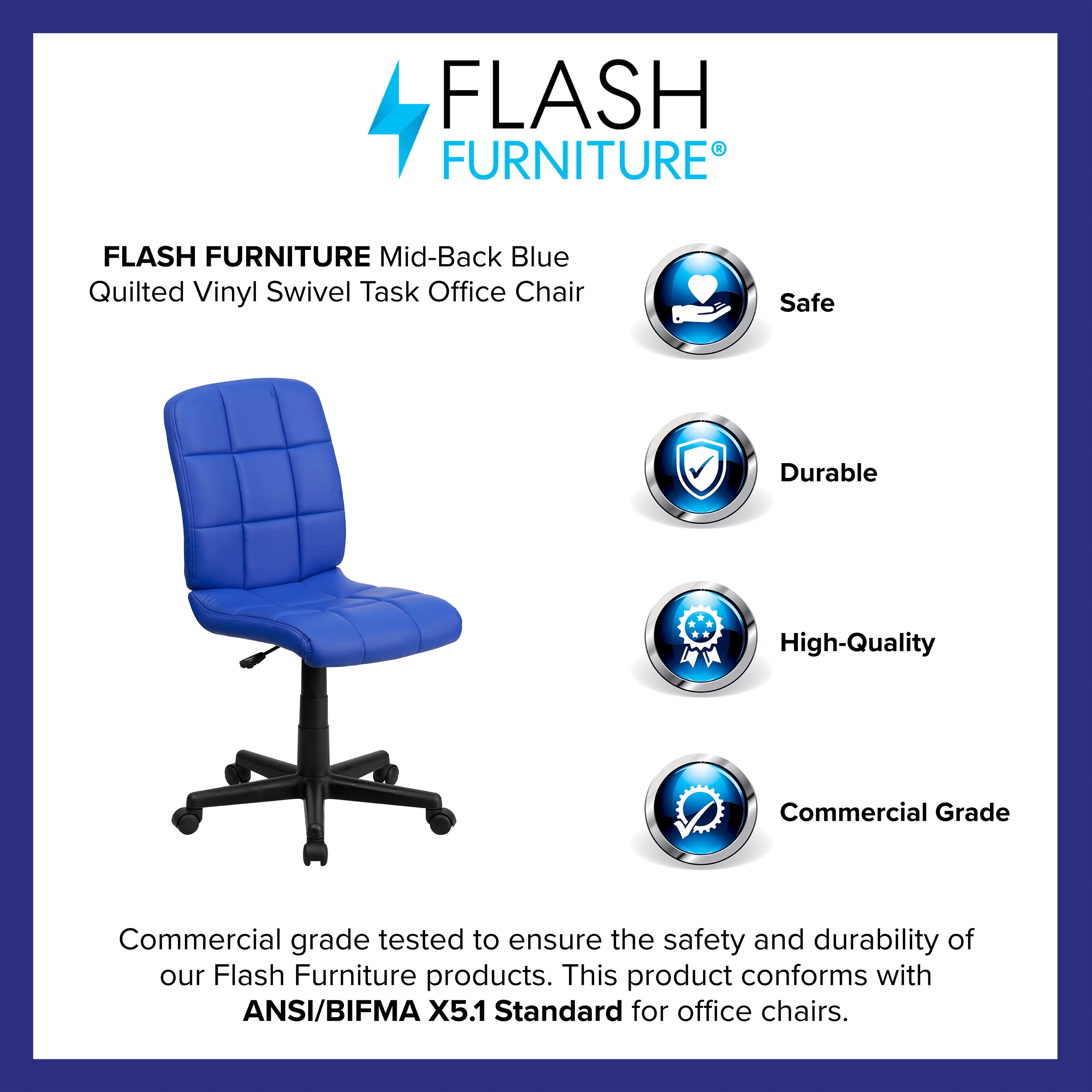 Flash Furniture Mid-Back Blue Quilted Vinyl Swivel Task Office Chair
