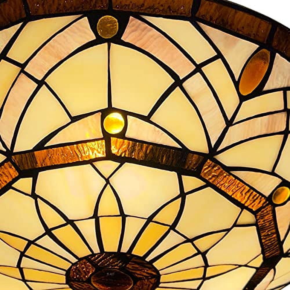 Tiffany Ceiling Lights, Stained Glass Ceiling Light 3-Lights 16 Inch Tiffany Flush Mount Ceiling Light Fixture for Bedroom Dining Living Room Entryway Foyer
