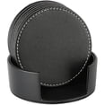 thumbnail image 1 of wonima44 Set of 6 Leather Drink Coasters Round Cup Mat Pad with Holder for Tabletop Protection, Home Décor, Kitchen and Housewarming Gift (Black, 4"), 1 of 1