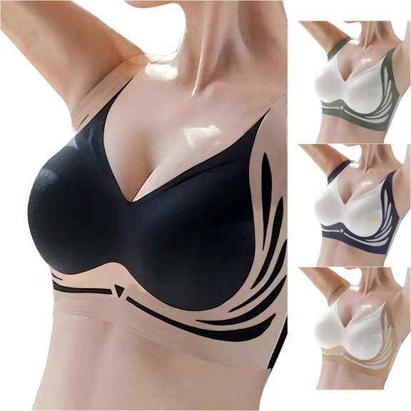 HNMKIU Women's Wireless Seamless Comfort Bra Wirefree Smooth T-Shirt Undergarment Daily Wear Lightweight Breathable Black - M