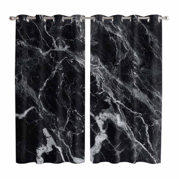 Curtains 84 Inches Long 2 Panels, Black Marble Grommets Window Treatment Curtain, Vintage Minimalism White Abstract Texture Thermal Curtains Drapes for Living Room/Bathroom