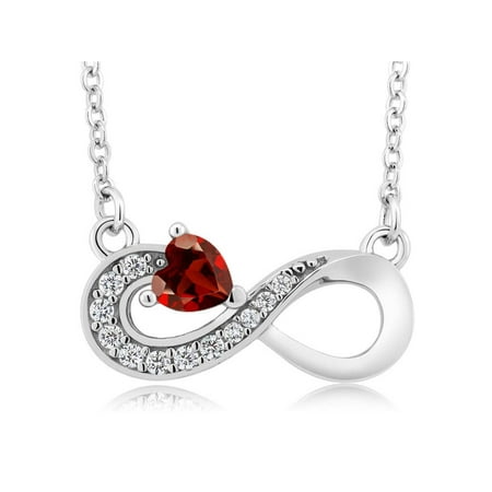 Garnet Sterling Silver Necklace - 0.45 Ct Heart Shape Red Garnet 925 Sterling Silver Infinity Necklace