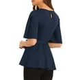 thumbnail image 3 of INSPIRE CHIC Women's Split Half Sleeve Crew Neck Belted Knot Drap Casual Peplum Blouse, 3 of 4